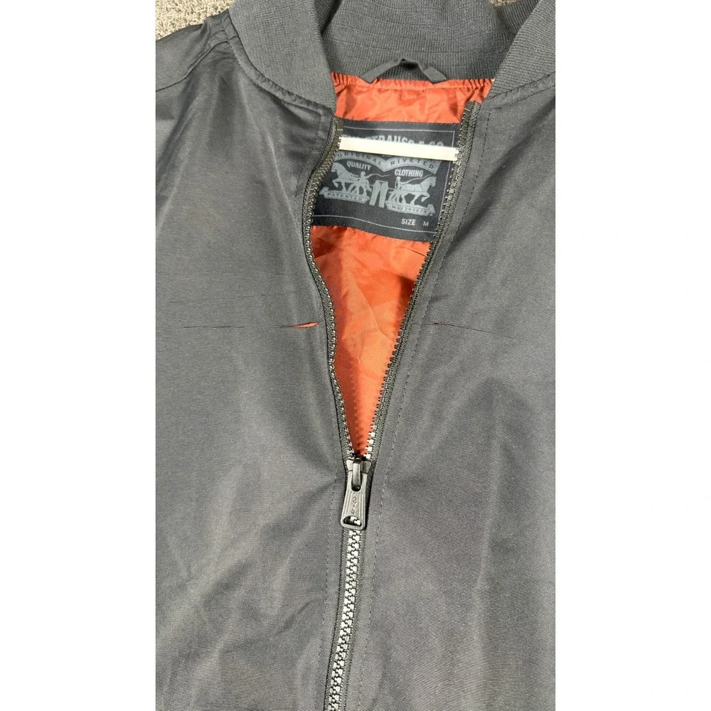 Levis Mens Bomber Jacket Gray Orange Lining Full Zip Flight Coat w/ Flaw